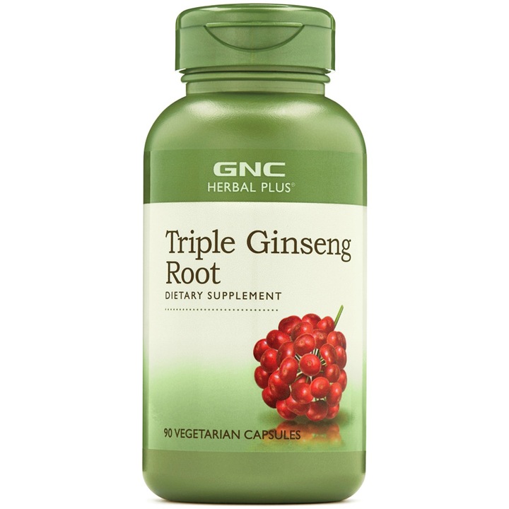 GNC Herbal Plus® Triple Ginseng Root, Radacina Din Trei Tipuri de Ginseng, 90 cps