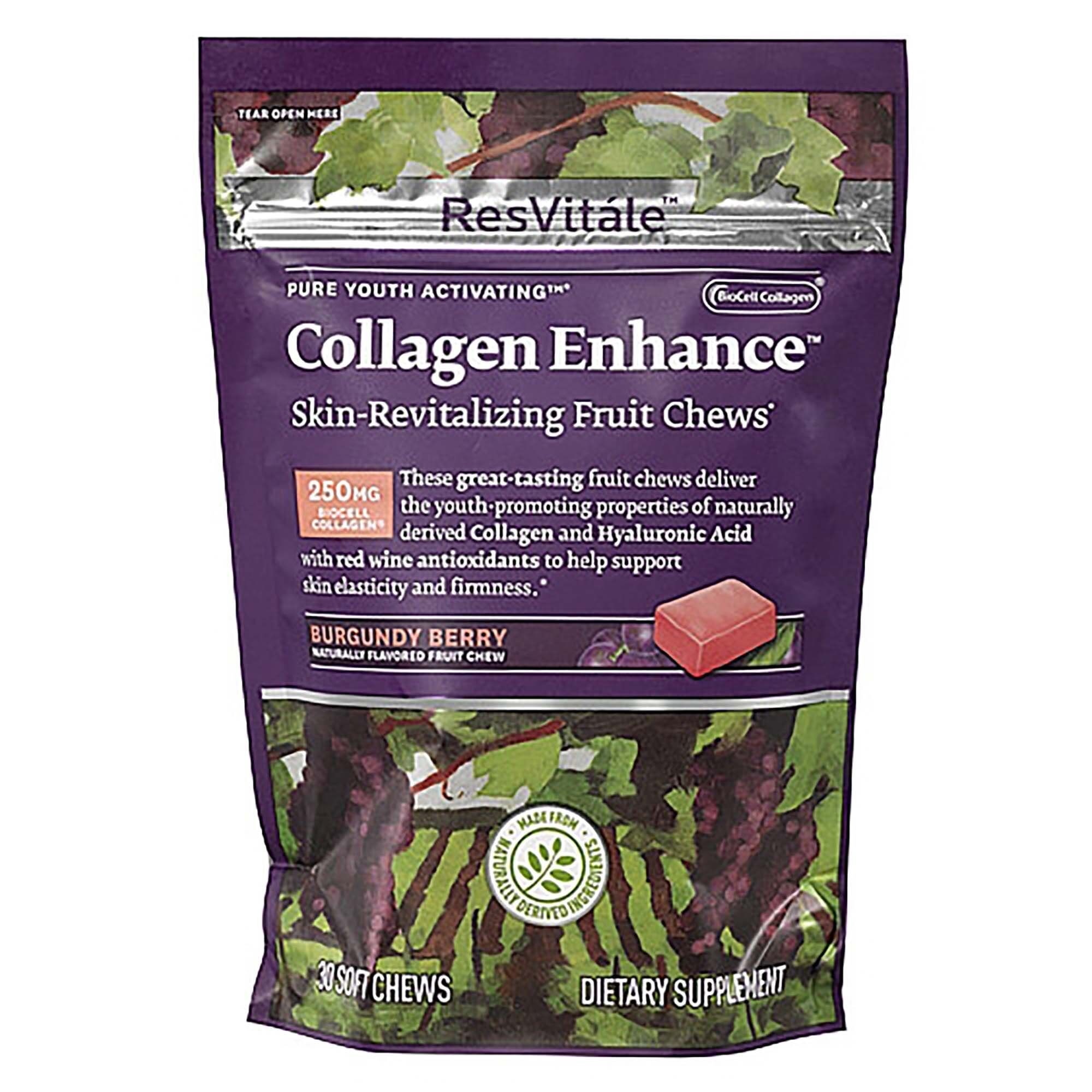 ResVitále™ Collagen Enhance™ Skin Revitalizing Chews, Colagen Caramele, cu Aroma de Fructe Burgundy