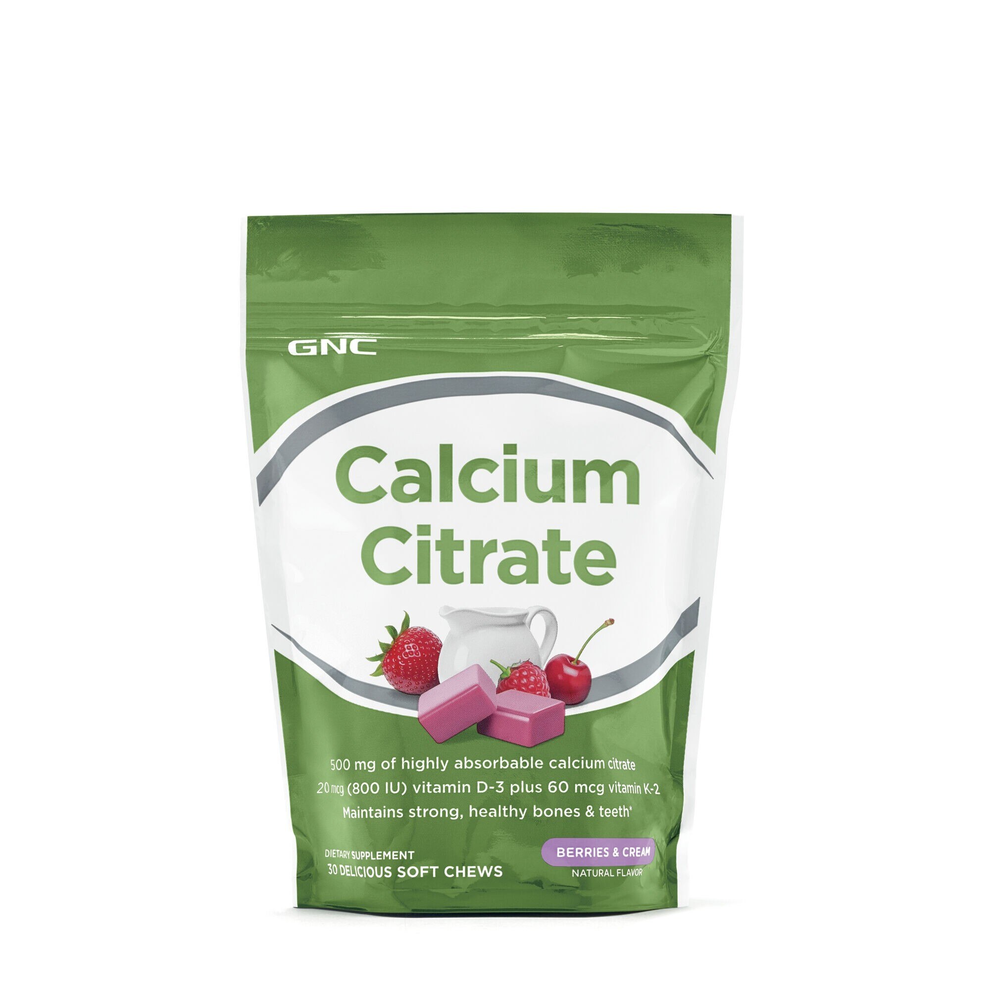 GNC Calcium Citrate Soft Chews, Calciu Citrat Caramele, cu Aroma Naturala de Fructe de Padure si Frisca
