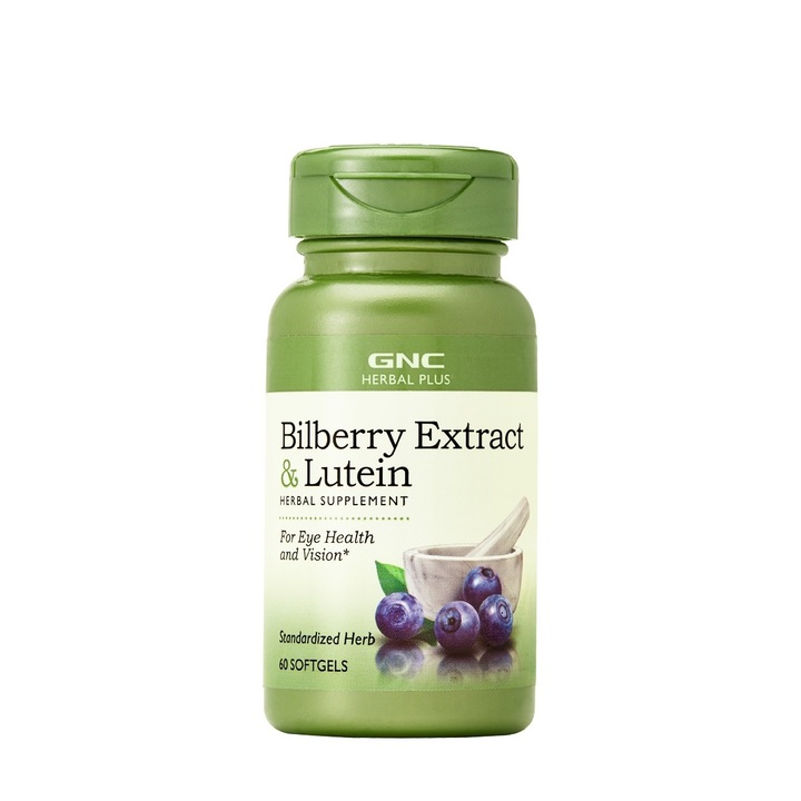 GNC Herbal Plus Bilberry Extract & Lutein, Extract de Afine si Luteina, 60 cps