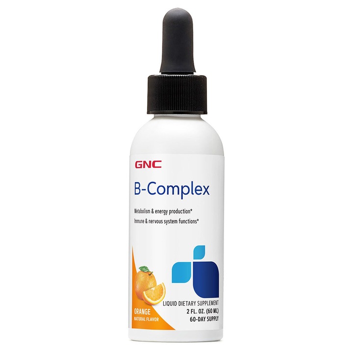 GNC B-Complex, Complex de Vitamine B Lichid, cu Aroma Naturala de Portocale, 60 ml
