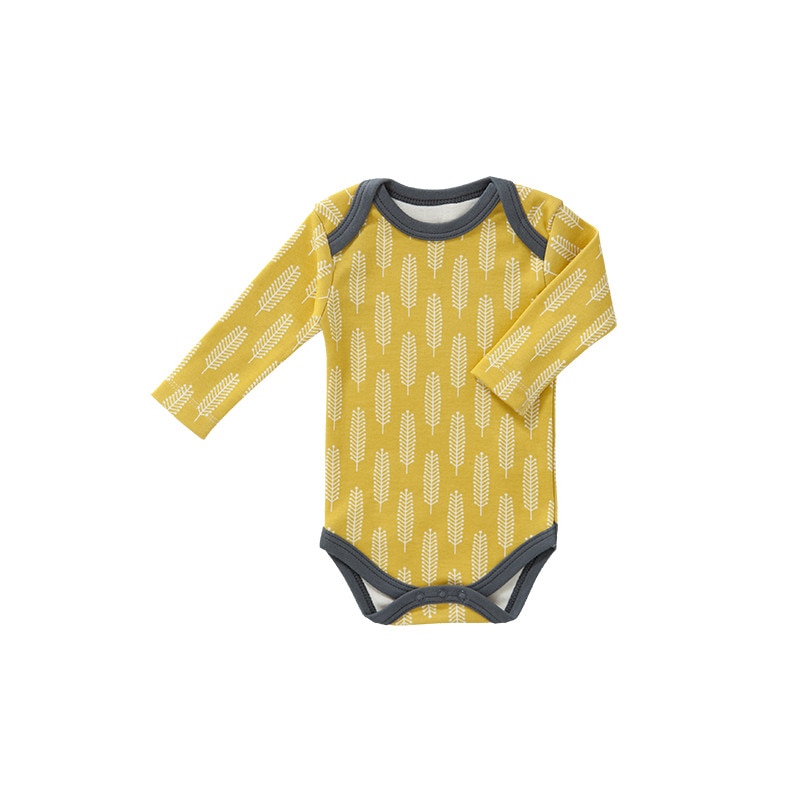 Body maneca lunga - Fresk, din bumbac organic, model Havre vintage yellow