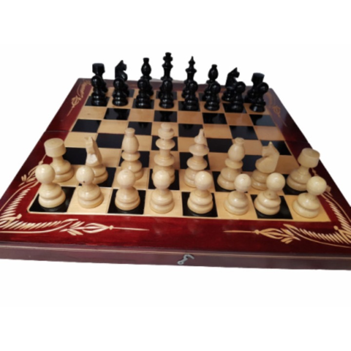 Ahelos sakk és backgammon készlet, fából, piros/fekete, 32x32 cm