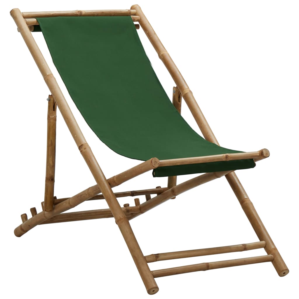 Scaun de gradina, vidaXL, Tesatura/Bambus, 60 x (108-123) x (62-93) cm, Verde