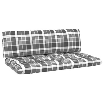 Set de 2 perne pentru canapea de gradina, din paleti, vidaXL, Textil-Poliester, 110 x 58 x 10 cm, Gri, model carouri Set de 2 perne pentru canapea de gradina, din paleti, vidaXL, Textil-Poliester, 110 x 58 x 10 cm, Gri, model carouri