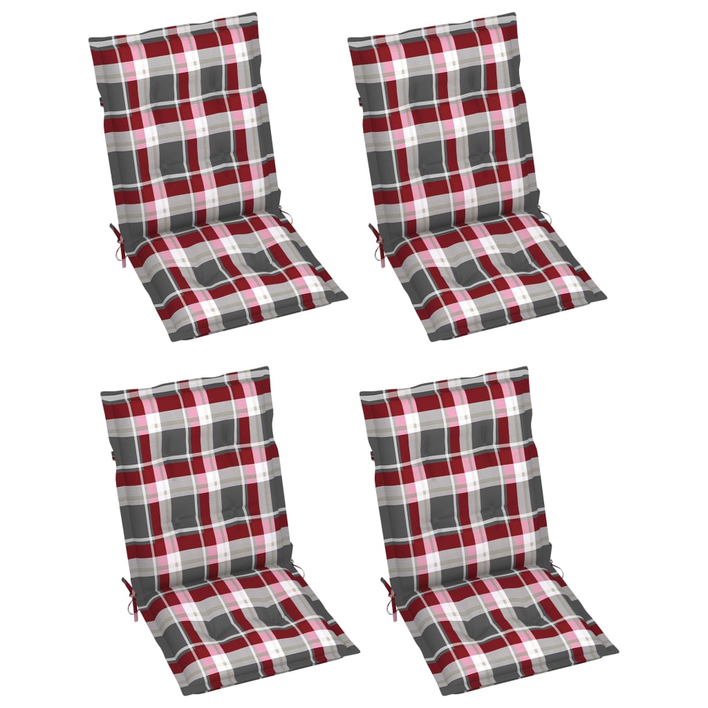 Set de 4 perne de scaun de gradina vidaXL, Poliester, 100 x 50 x 7 cm, Rosu/Gri model carouri