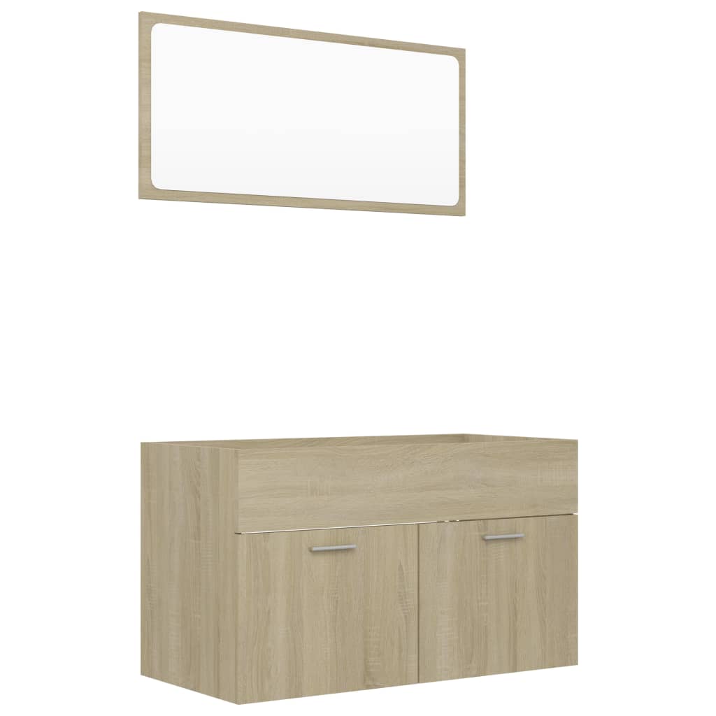 Set mobilier baie dulap chiuveta cu oglinda, vidaXL, PAL-acril, 80 x 38,5 x 46 cm, Maro Stejar Sonoma