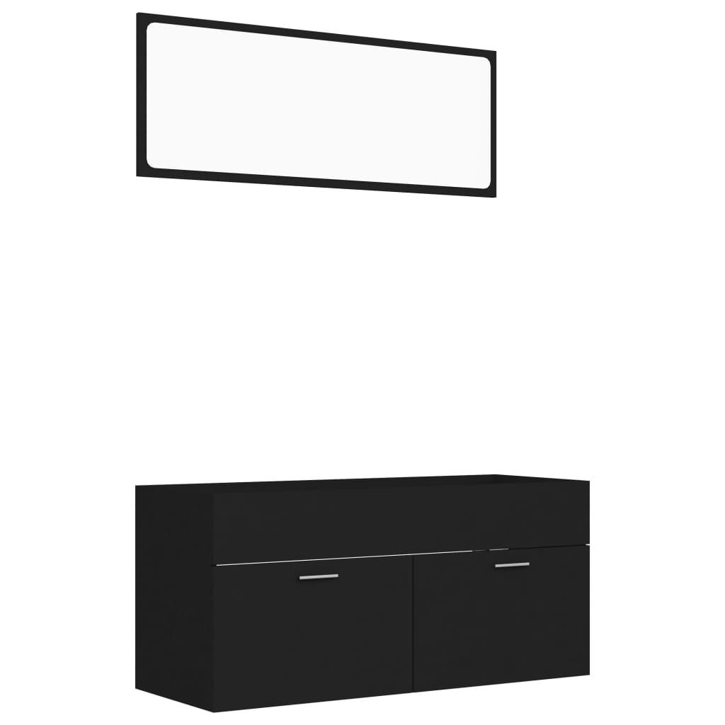 Set mobilier baie dulap chiuveta cu oglinda, vidaXL, PAL-acril, 100 x 38,5 x 46 cm, Negru