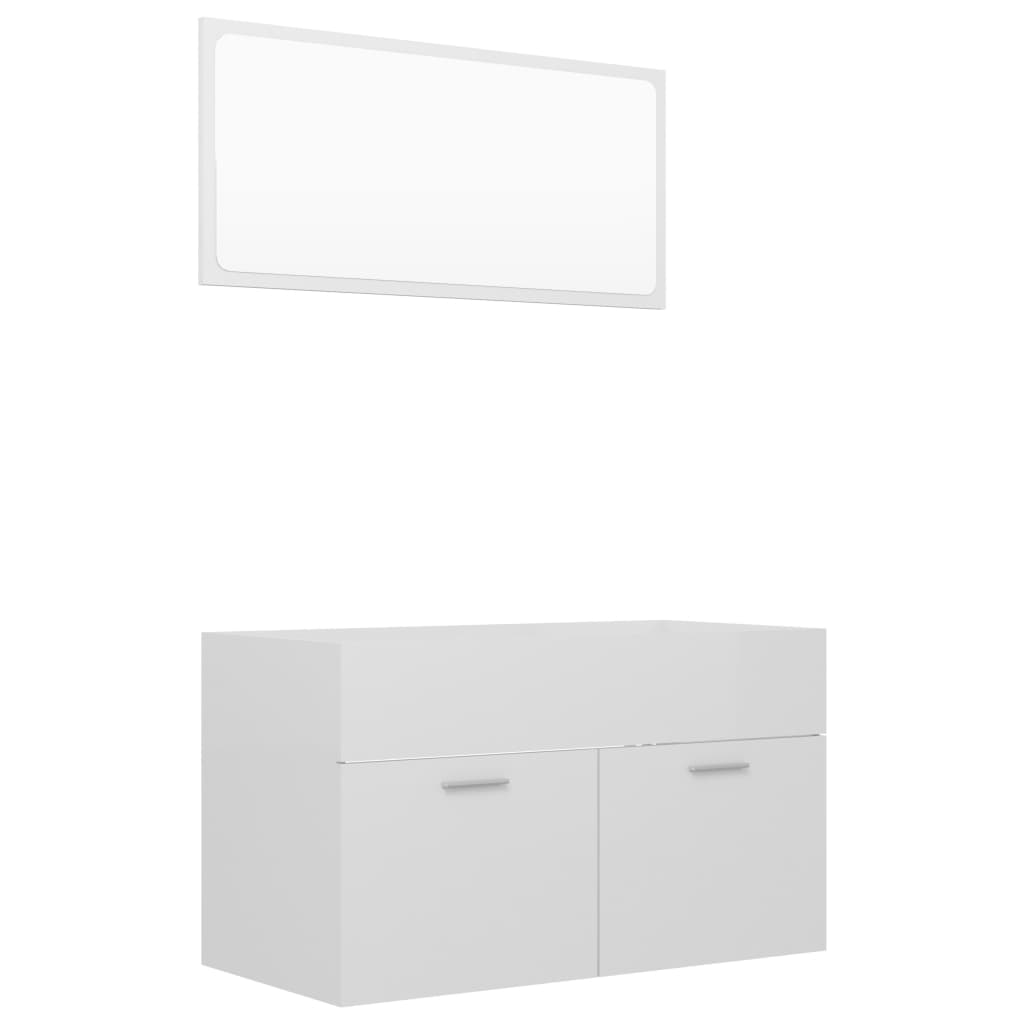 Set mobilier baie dulap chiuveta cu oglinda, vidaXL, PAL extralucios-acril, 80 x 38,5 x 46 cm, Alb