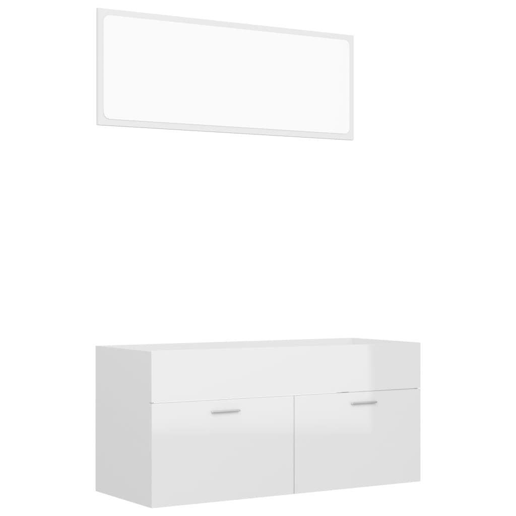 Set mobilier baie dulap chiuveta cu oglinda, vidaXL, PAL extralucios-acril, 100 x 38,5 x 46 cm, Alb