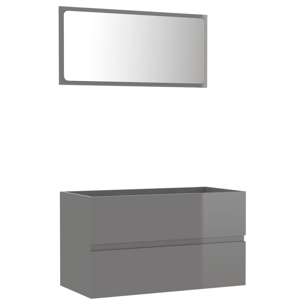 Set mobilier baie dulap cu sertare si oglinda, vidaXL, PAL extralucios-acril, 80 x 38,5 x 46 cm, Gri