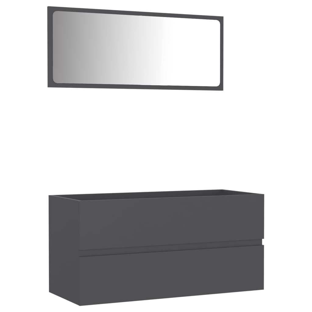 Set mobilier baie dulap cu sertare si oglinda, vidaXL, PAL-acril, 90 x 38,5 x 46 cm, Gri