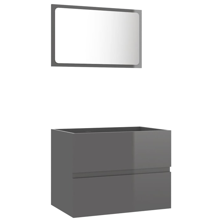 Комплект за баня vidaXL, Шкафове с чекмеджета и огледало, ПДЧ / Акрил, 60 x 38,5 x 46 см, Сив