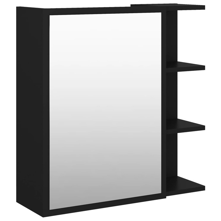 vidaXL fekete forgácslap tükrös fürdőszoba szekrény 62,5 x 20,5 x 64 cm
