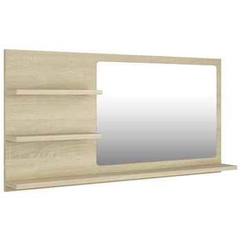 Oglinda de perete pentru baie cu rafturi vidaXL, PAL, 90 x 10.5 x 45 cm, Stejar Sonoma/Alb Oglinda de perete pentru baie cu rafturi vidaXL, PAL, 90 x 10.5 x 45 cm, Stejar Sonoma/Alb