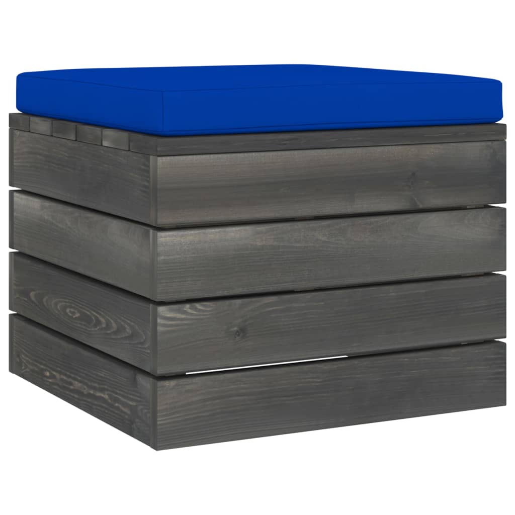 Taburet de gradina din paleti cu perna vidaXL, Lemn, 60 x 60 x 41.5 cm, Albastru