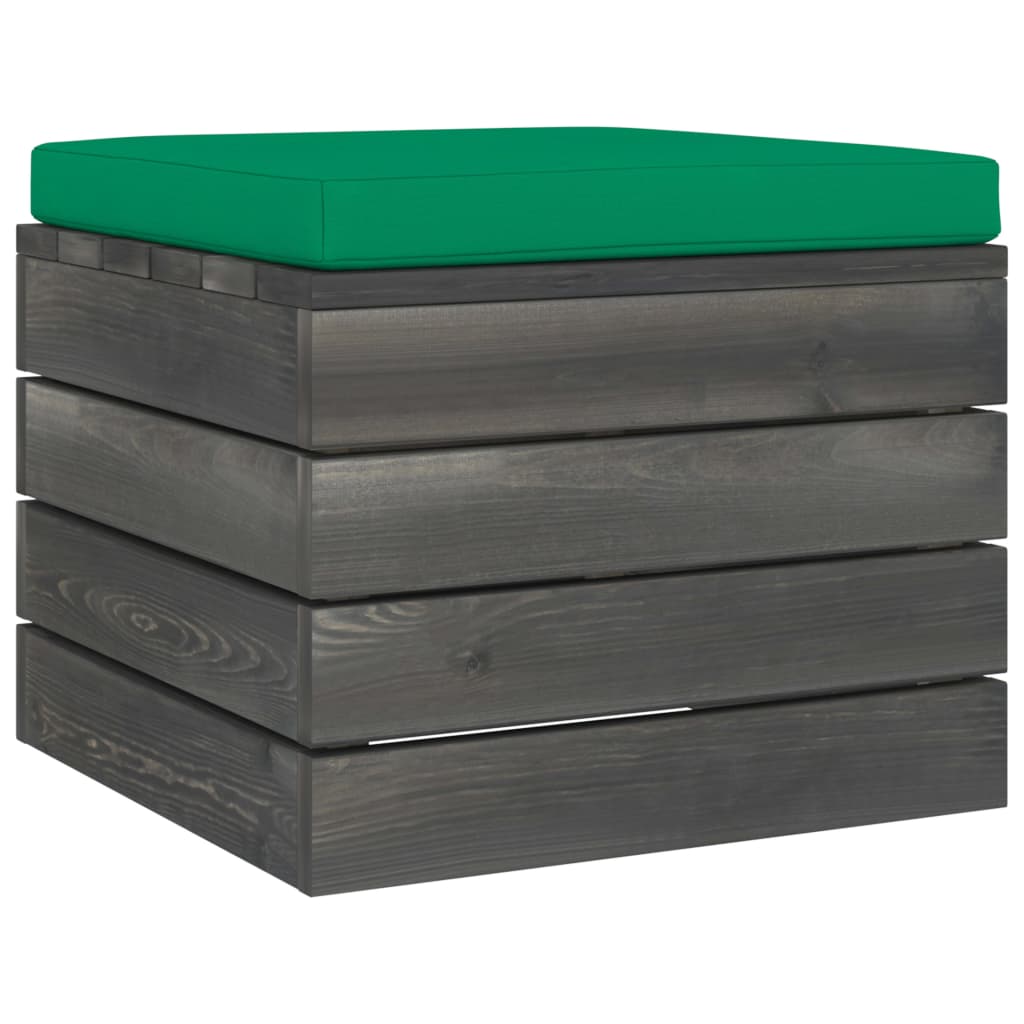 Taburet de gradina din paleti cu perna vidaXL, Lemn, 60 x 60 x 41.5 cm, Verde