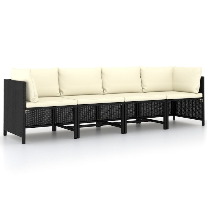 vidaXL 4 személyes fekete polyrattan kerti kanapé párnákkal 60 x 60 x 60 cm 24.2 kg