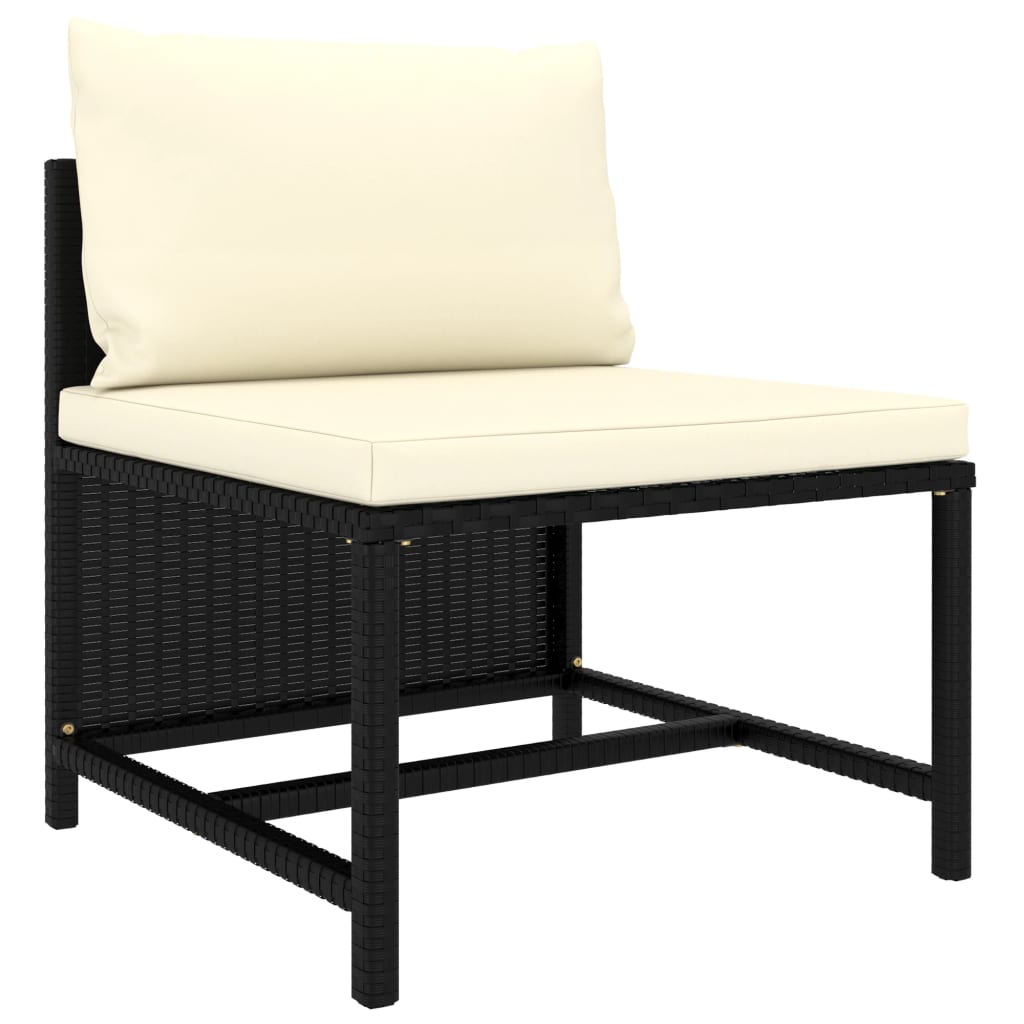 Canapea modulara de mijloc de gradina cu perne, vidaXL, Ratan/Poliester, 54 x 60 x 60 cm, Negru/Crem