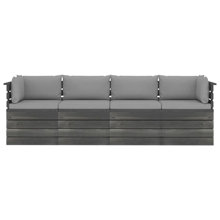 Canapea gradina din paleti vidaXL, 4 locuri, cu perne, lemn masiv pin, 60 x 65 x 71.5 cm, 33.55 kg 3061744