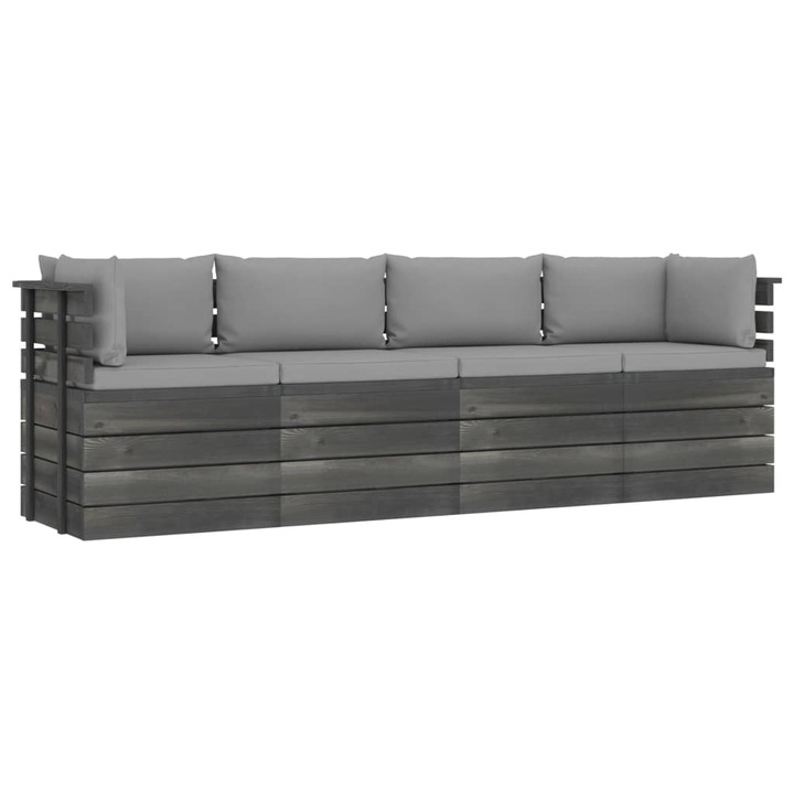 Canapea gradina din paleti vidaXL, 4 locuri, cu perne, lemn masiv pin, 60 x 65 x 71.5 cm, 33.55 kg 3061744