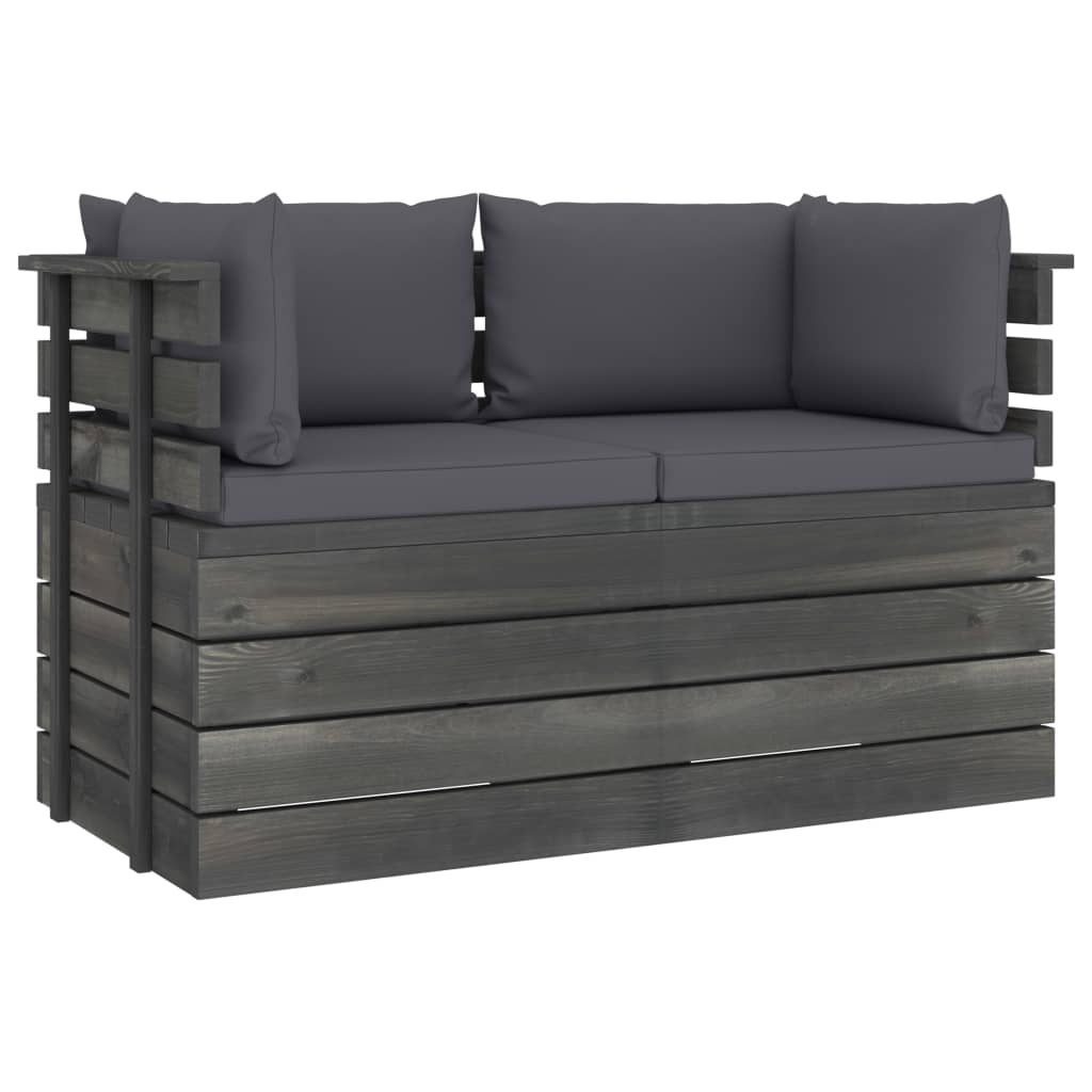Canapea de gradina cu 2 locuri cu perne colorate incluse, vidaXL, Lemn, 65 x 65 x 71.5 cm, Gri antracit