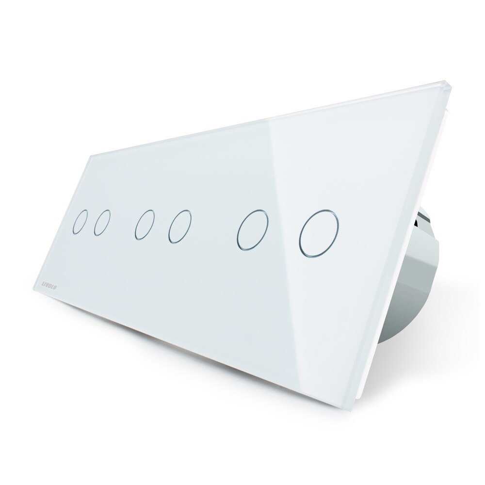 Intrerupator dublu+dublu+dublu cu touch Livolo din sticla, Alb, Protocol ZigBee, Control de pe telefon