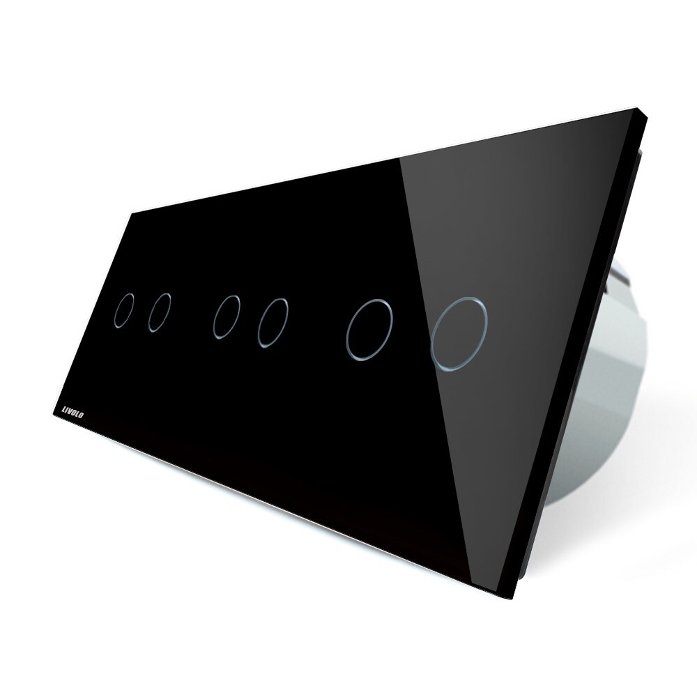 Intrerupator dublu+dublu+dublu cu touch Livolo din sticla, Negru, Protocol ZigBee, Control de pe telefon