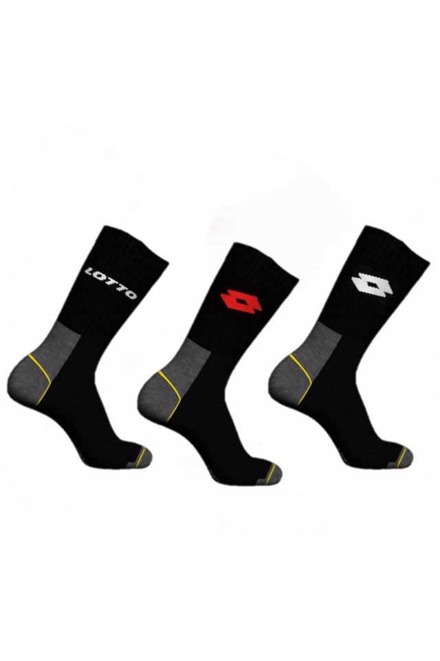 Set 3 Perechi Sosete Barbati Lotto lungi cu inscriptie logo, Negru, 39-42