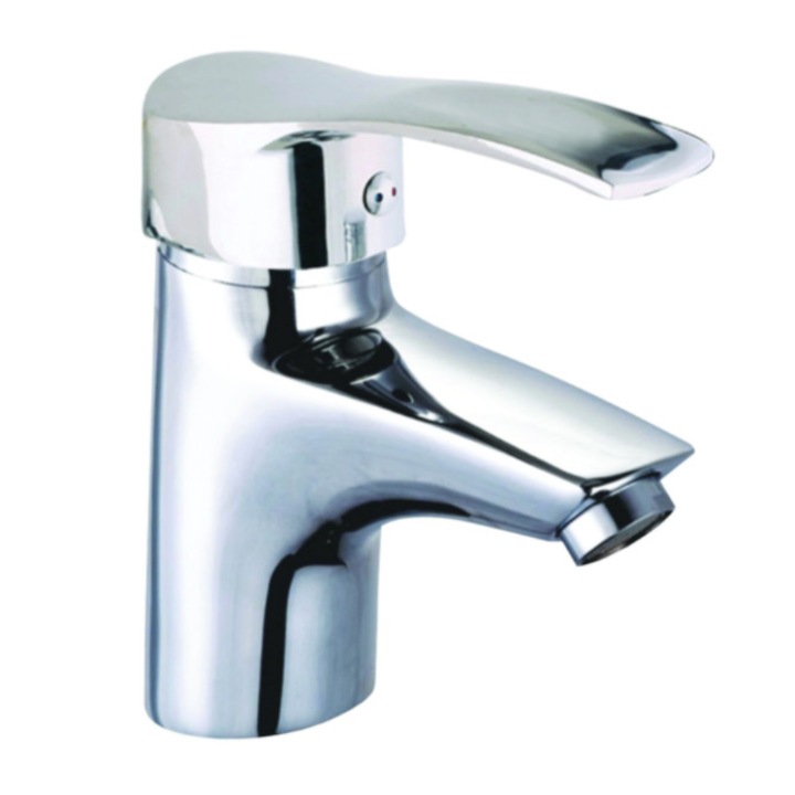 Кран за мивка, месинг, 40 мм керамичен патронен вентил, ниска консумация на вода, икономичен, хромиран, сребрист