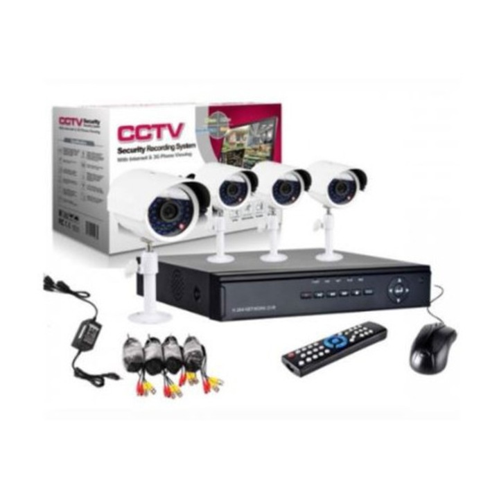 Faintec CCTV megfigyelő DVR kamera készlet, 4 db-os, infravörös LED-del és mozgásérzékelővel, beltéri vagy kültéri használatra, 1280 * 1024, fehér