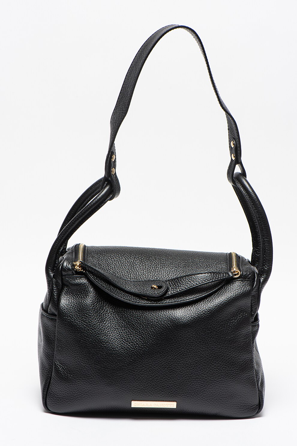 Chiara Canotti, Geanta de piele, cu bareta de umar si aspect texturat, Negru