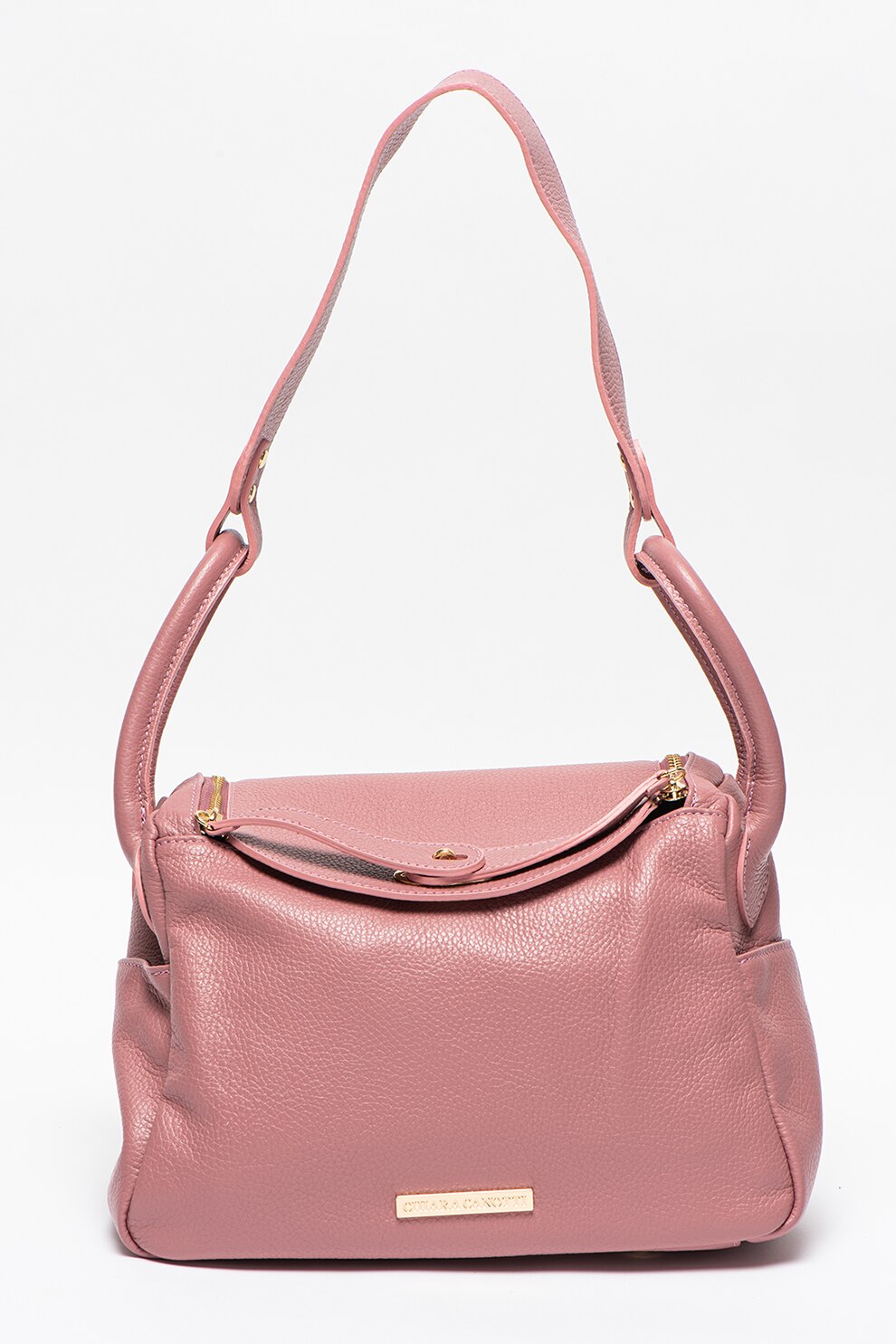 Chiara Canotti, Geanta de piele, cu bareta de umar si aspect texturat, Roz