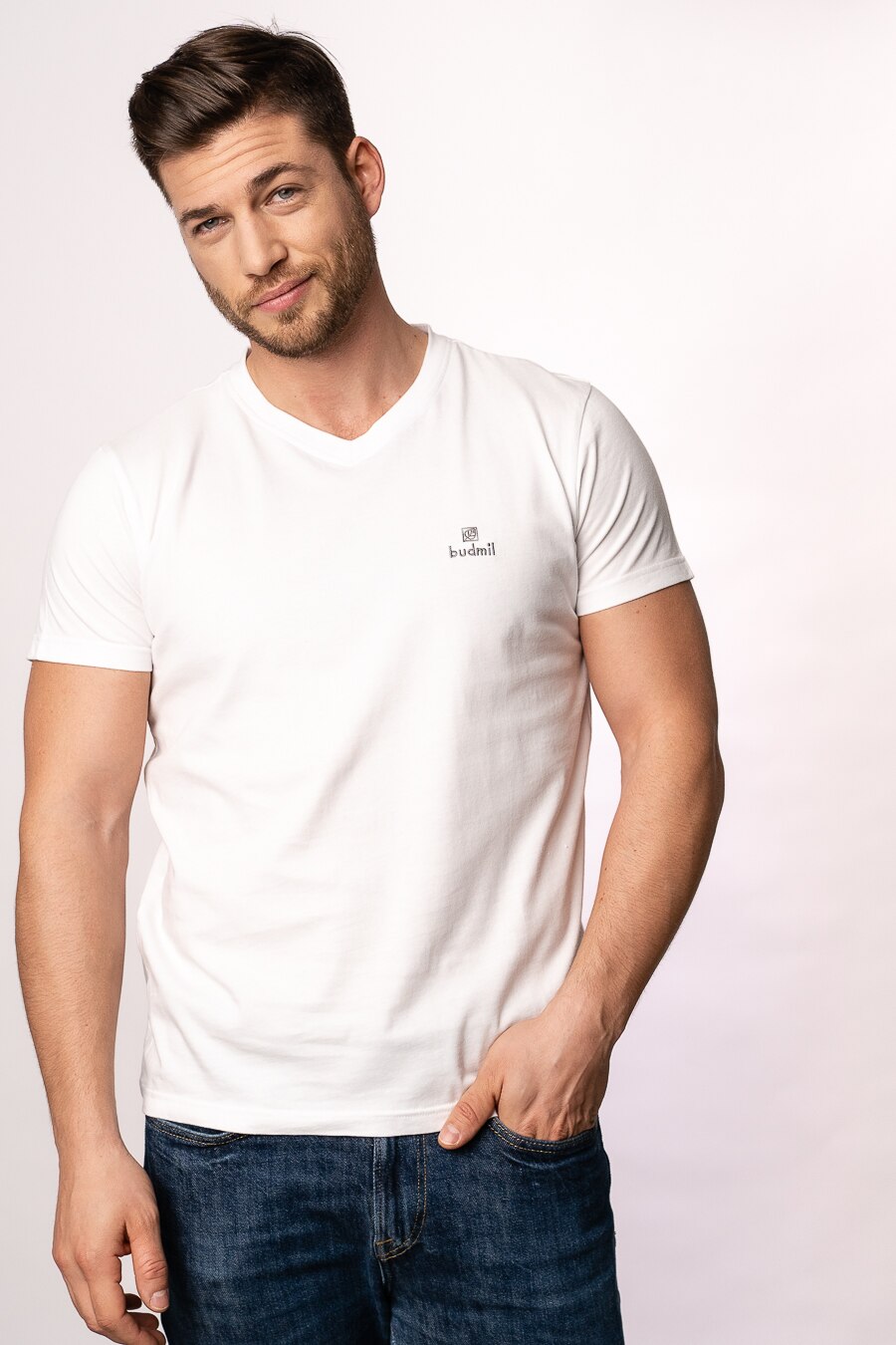 Tricou polo, bumbac, uni, Budmil, Alb, Alb/Negru