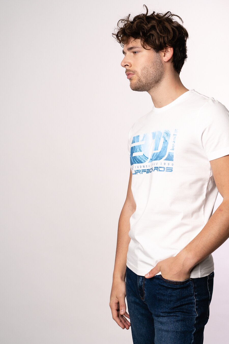 Tricou polo Budmil, Alb, asimetric, Alb/Negru