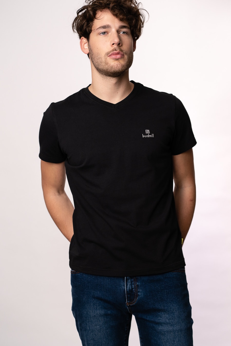 Tricou polo Budmil, asimetric, Negru, Negru