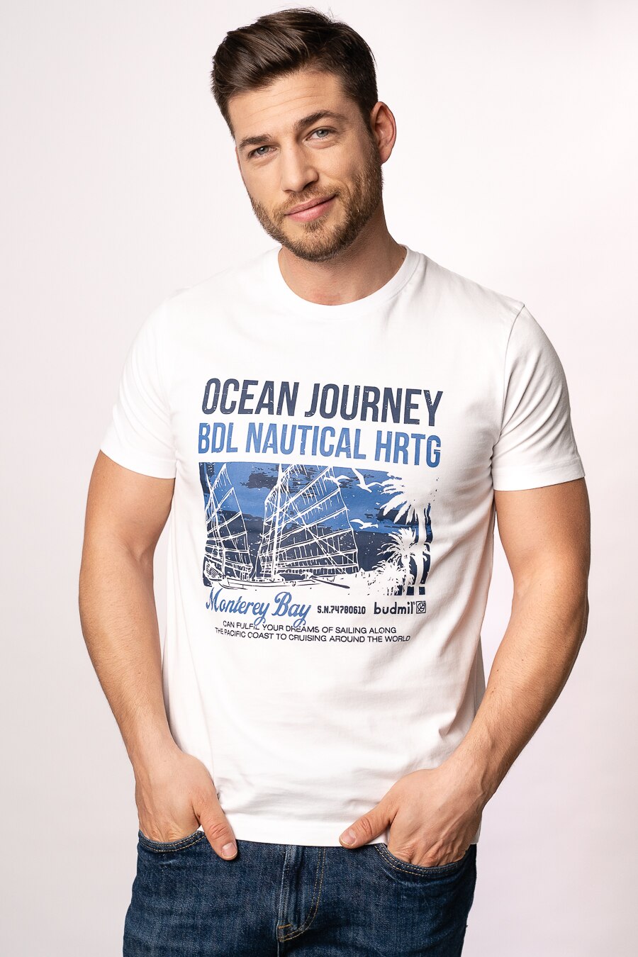 Tricou polo, bumbac, Budmil, Alb, Negru