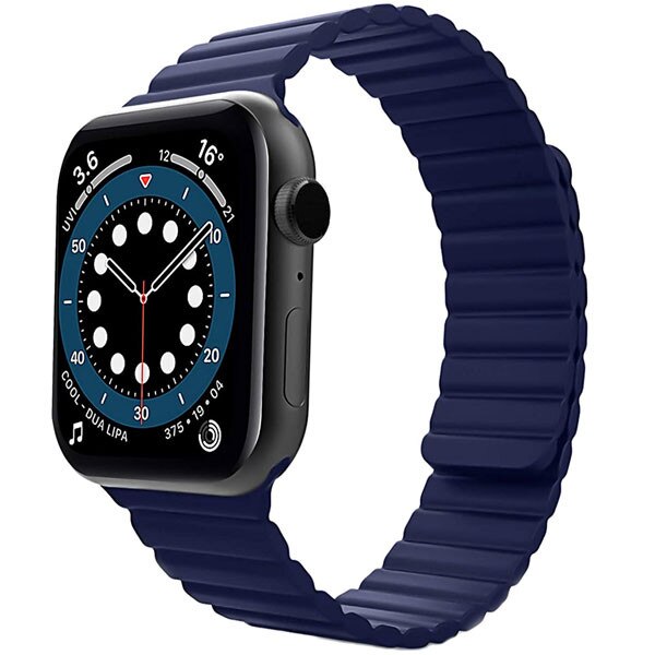 Curea iUni compatibila cu Apple Watch 1/2/3/4/5/6, 44mm, Silicon Magnetic, Midnight Blue