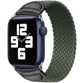 Curea iUni compatibila cu Apple Watch 1/2/3/4/5/6, 38mm, Braided Solo Loop, Green Curea iUni compatibila cu Apple Watch 1/2/3/4/5/6, 38mm, Braided Solo Loop, Green