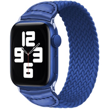 Curea iUni compatibila cu Apple Watch 1/2/3/4/5/6, 38mm, Braided Solo Loop, Blue Curea iUni compatibila cu Apple Watch 1/2/3/4/5/6, 38mm, Braided Solo Loop, Blue