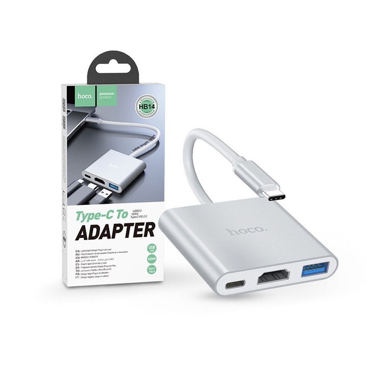 HOCO USB Type-C elosztó HUB - USB 3.0 + HDMI + Type-C PD 2.0 - HOCO ...