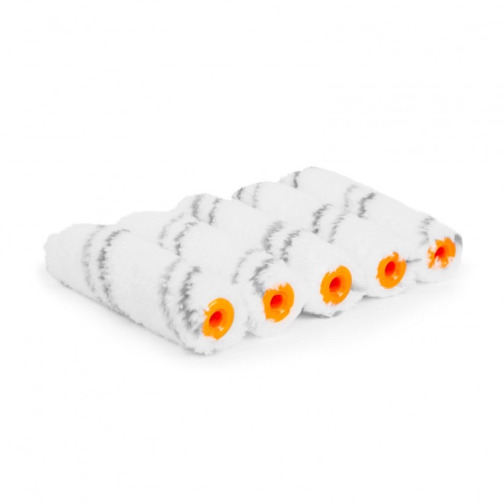 Set 5 bucati Role pentru vopsit, Acri, 100 mm, alb cu dungi gri