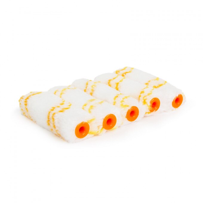 Set 5 bucati Role pentru vopsit, Alb cu dungi galbene, 100 mm