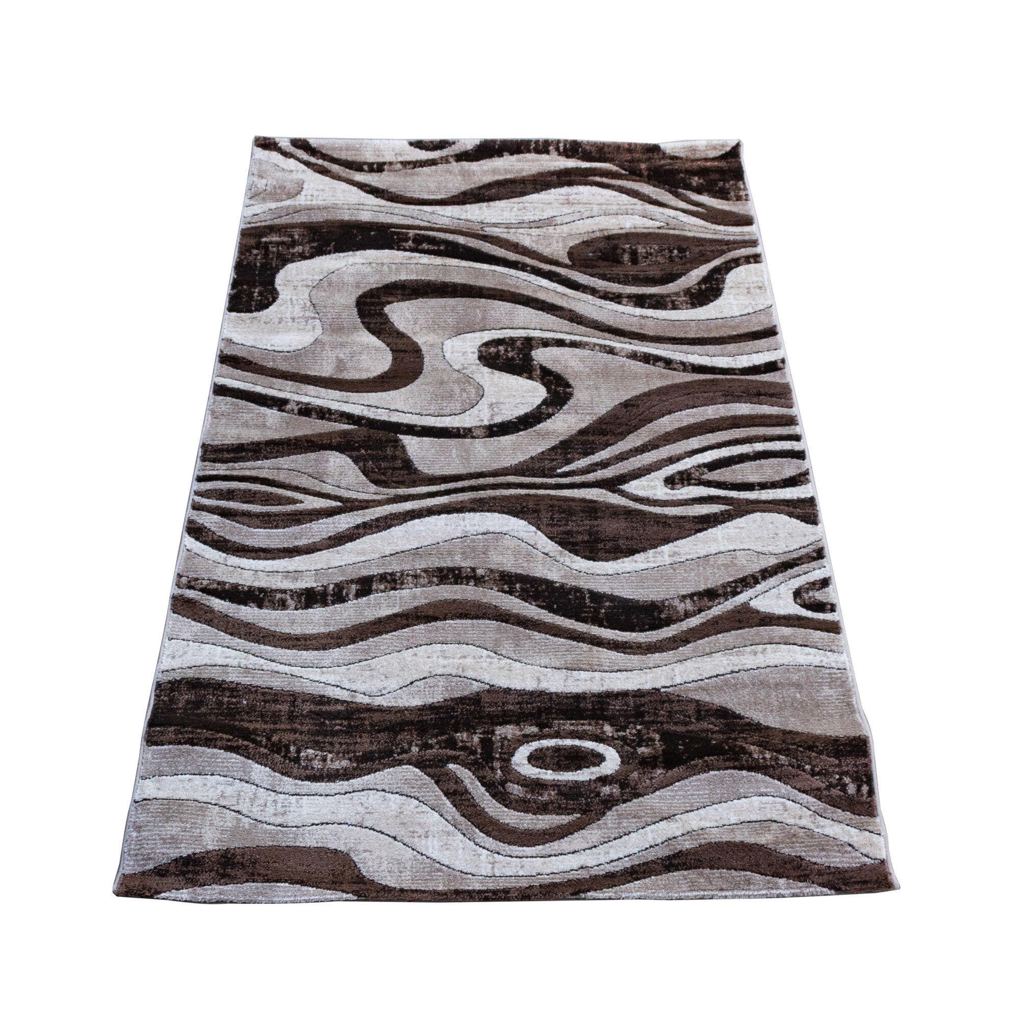 Covor Silver 051A, 100x170 cm,30% poliester 70% polipropilena heat-set , inaltime plus 9 mm, gramaj 1800g/mp, model bej cu maro