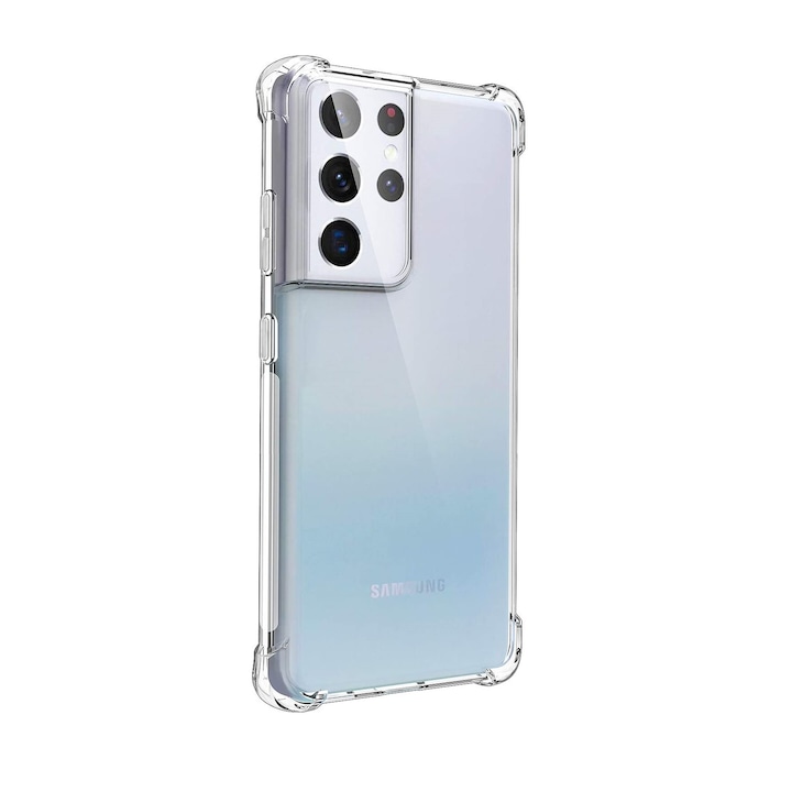 Калъф PlanetPhone, Съвместим със Samsung Galaxy S21 Ultra, Удароустойчив, зЗакалени ъгли, Нехлъзгащ силикон, Прозрачен