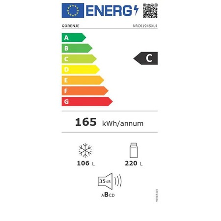 Combina frigorifica GORENJE NRC6194SXL4, No Frost Plus, 326 l, H 185 cm, Clasa C, Inox