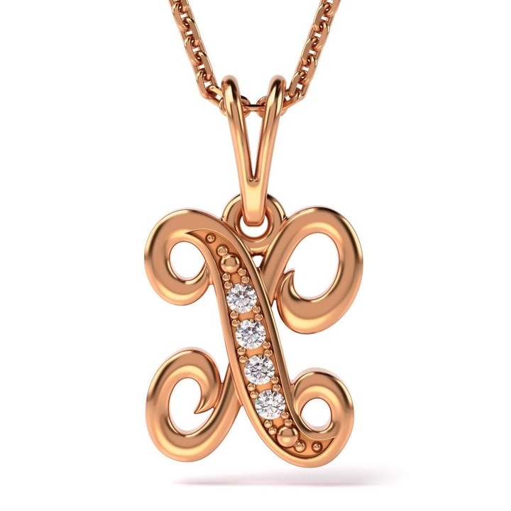 Верижка с висулка от розово злато, модел буква X