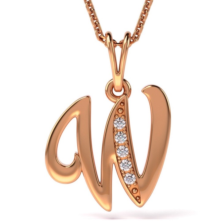 Верижка с висулка в розово злато модел Буква W