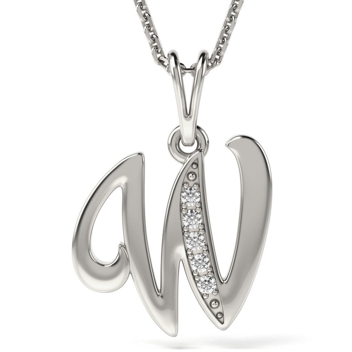Верижка с висулка от бяло злато модел Буква W
