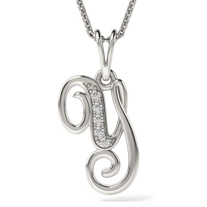 Верижка с висулка от бяло злато с буква Y